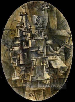 Bouteille verre fourchette 1911 cubisme Pablo Picasso Peinture à l'huile